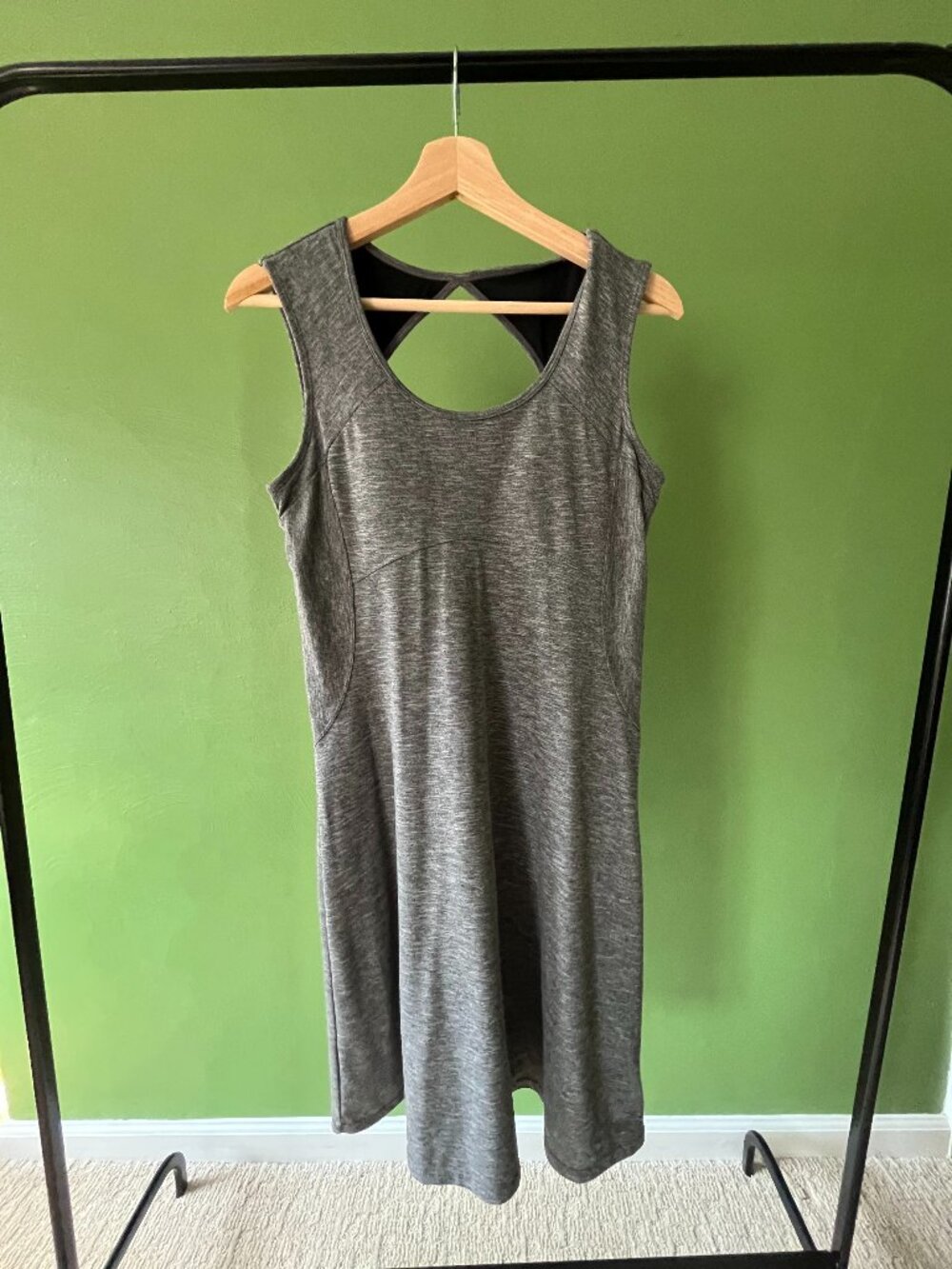 prAna Calico Open-Back Sleeveless Built in Bra Sport Dress, Grey, Small